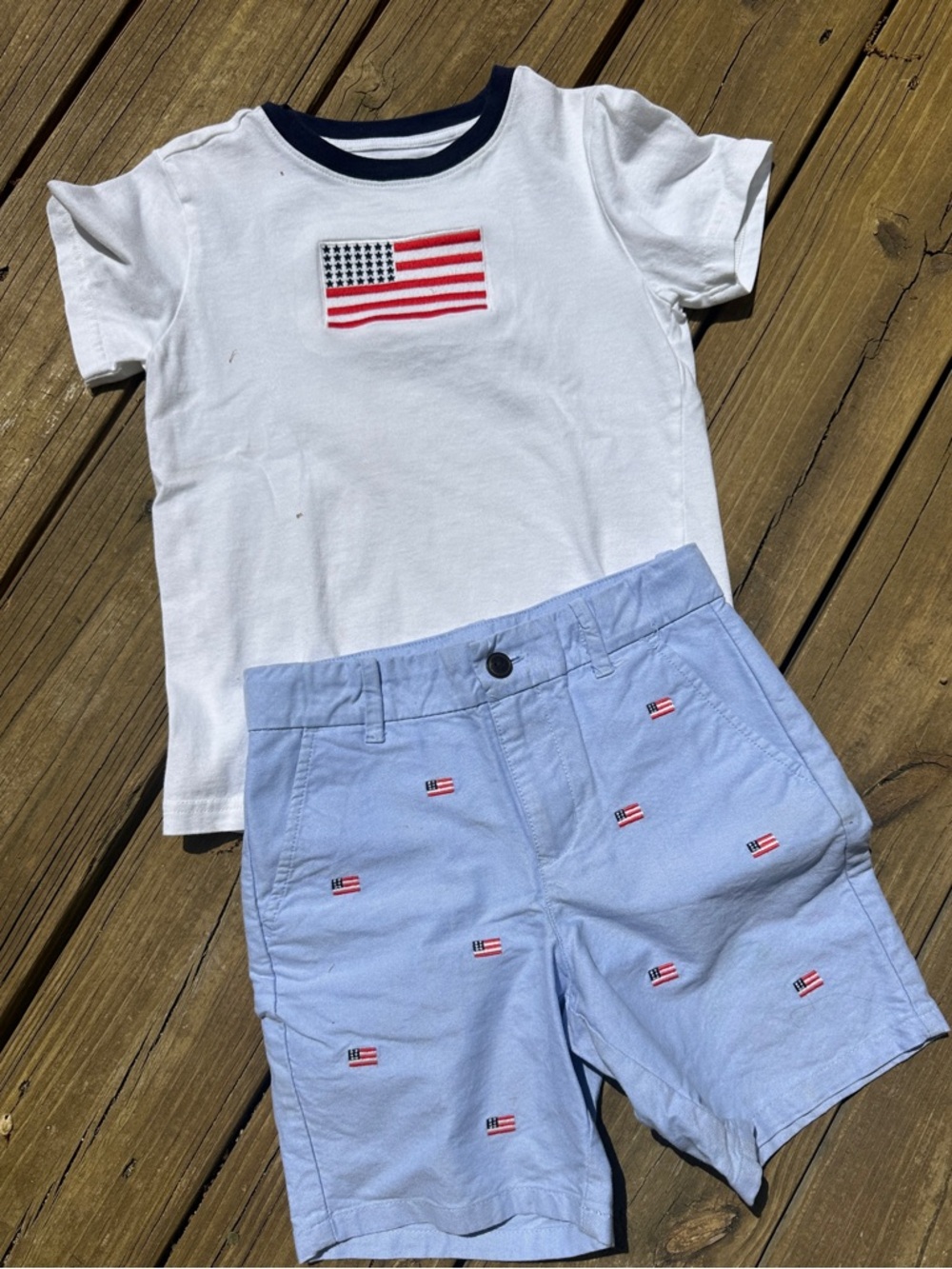 Janie & Jack Boys Flag Embroidered Shorts And Tshirt Set, Size 6